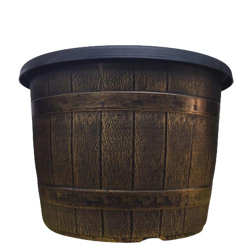 Muddy Hands Bronze Wooden Barrel Effect Plant Pot Round Plastic Planter Outdoor Garden Flower Tree Herb gol gamla